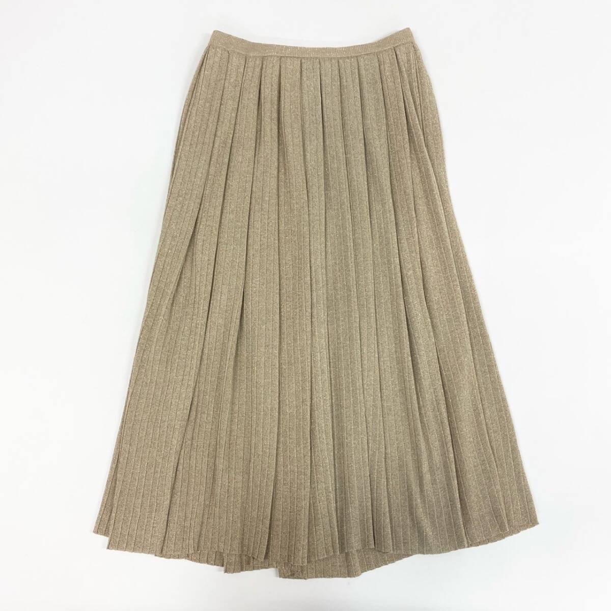 58k27 《美品》定価￥93,500 Drawer ドゥロワー ラメプリーツ ニットスカート F ゴールド イタリア素材 日本制 ボトムス