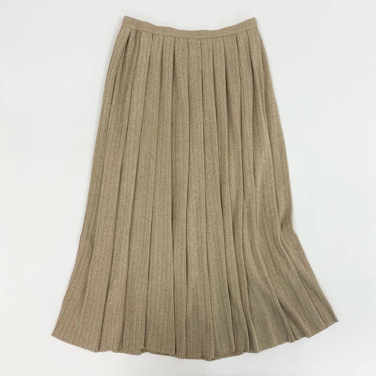58k27 《美品》定価￥93,500 Drawer ドゥロワー ラメプリーツ ニットスカート F ゴールド イタリア素材 日本制 ボトムス