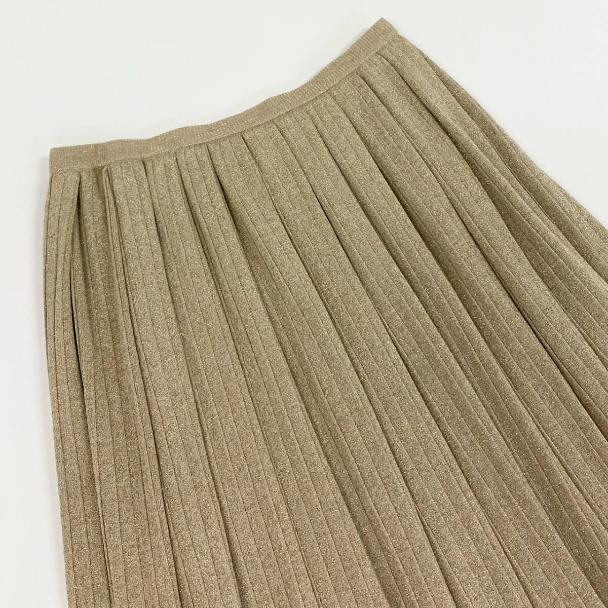 58k27 《美品》定価￥93,500 Drawer ドゥロワー ラメプリーツ ニットスカート F ゴールド イタリア素材 日本制 ボトムス