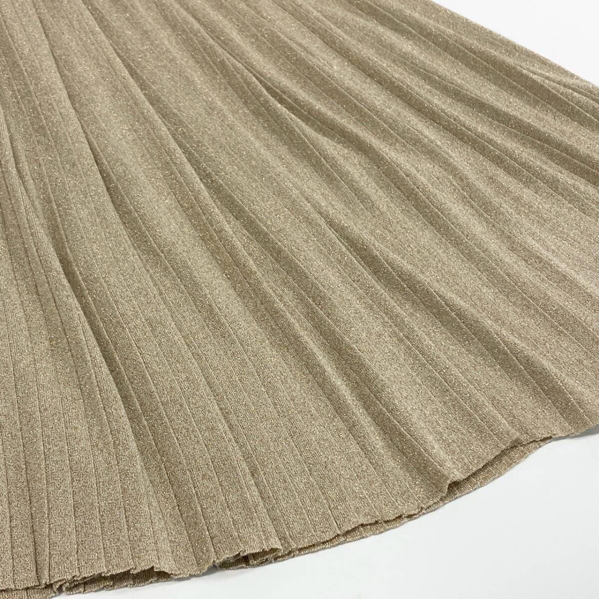 58k27 《美品》定価￥93,500 Drawer ドゥロワー ラメプリーツ ニットスカート F ゴールド イタリア素材 日本制 ボトムス