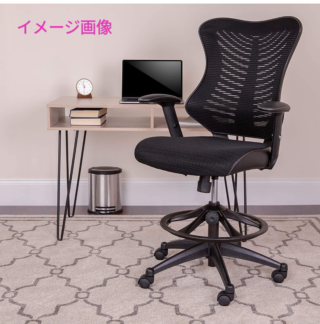 y022702fk フラッシュファニチャー(Flash Furniture) ハイバック 制図用チェア ブラックメッシュ 調(diào)節(jié)可能アーム
