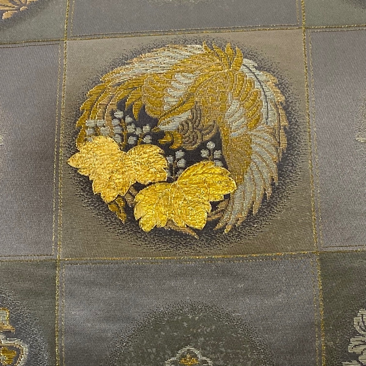 袋帯 逸品 じゅらく 落款 じゅらく黄金繭 華文 花鳥 金銀糸 箔 袋帯 逸品 じゅらく 落款 じゅらく黄金繭 華文 花鳥 金銀糸 箔