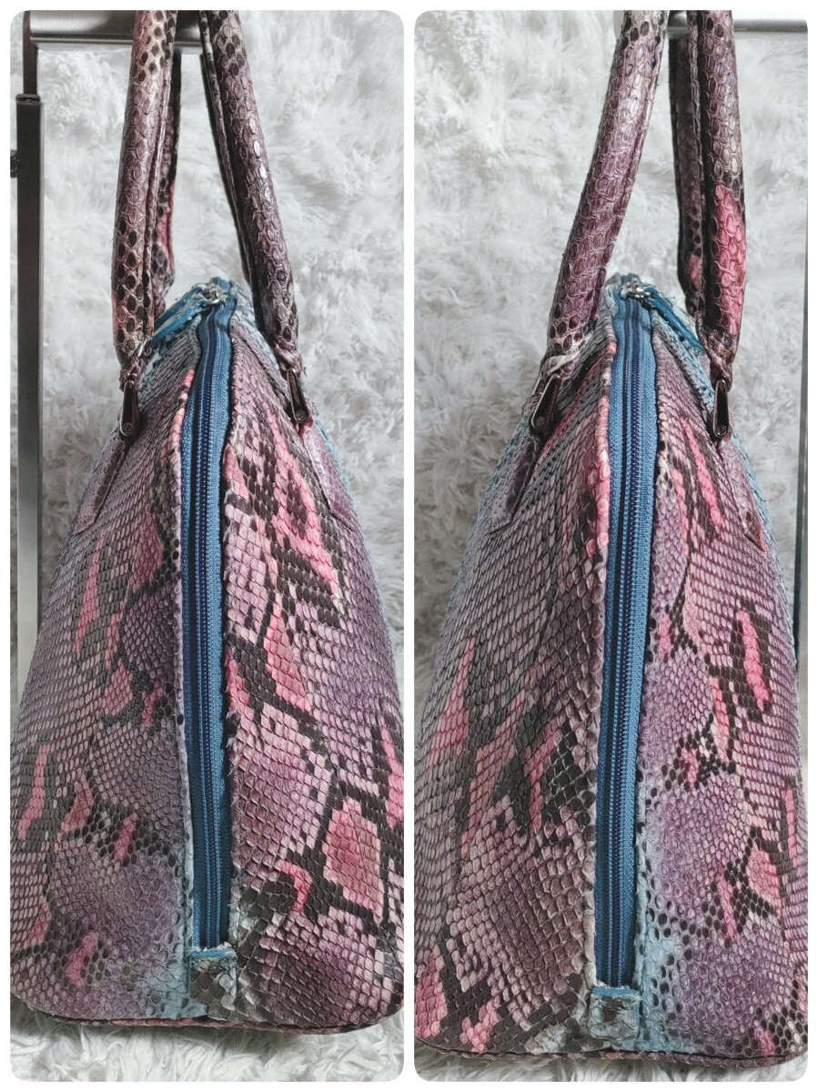 美品 高級】パイソン ハンドバッグ A4 鍵 エキゾチックレザー