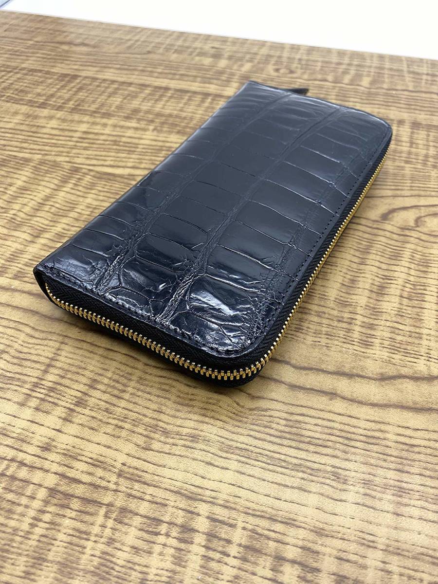 ☆1点もの☆ 最高級 ヒマラヤ クロコダイル 1枚革 長財布 ラウンド