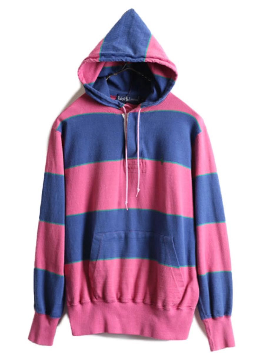 ラルフローレン ボーダー フード パーカー メンズ XS レディース S程 POLO 90s オールド ポロ ラグビー ラガー