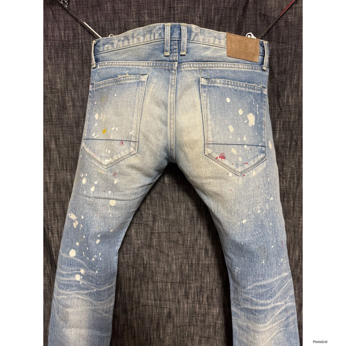 OVERDESIGN ストレッチセルビッチ ペンキ ダメージ加工デニム 32 OVERDESIGN ストレッチセルビッチ ペンキ ダメージ加工デニム 32