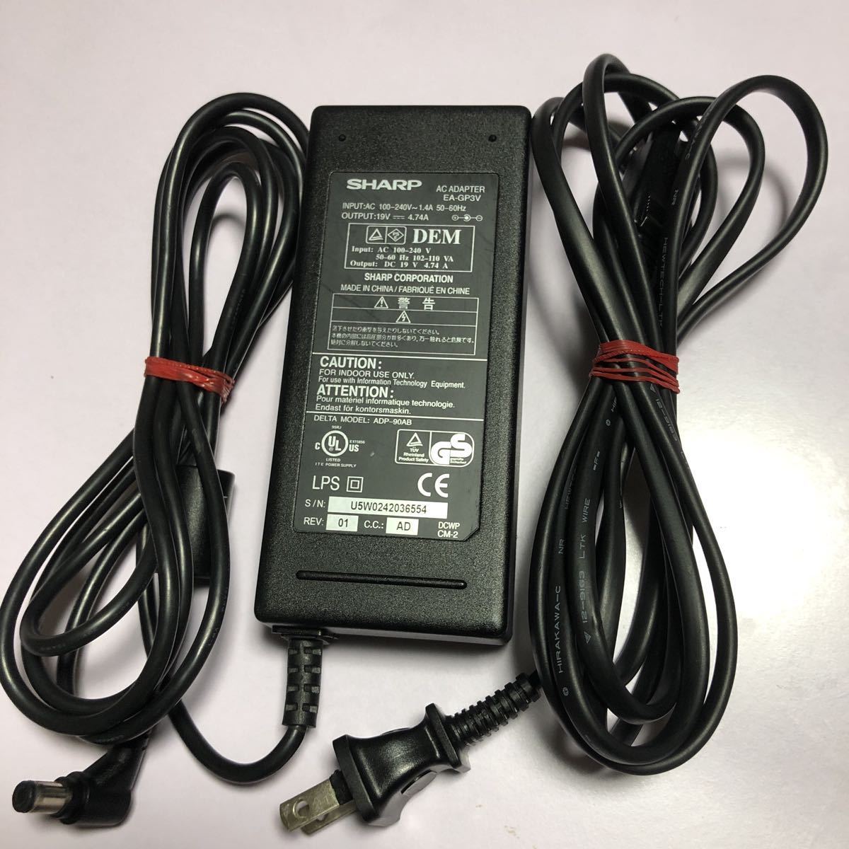 AC adaptor SHARP EA-GP3V ADP-90AB 19V 4.74A for laptop PC parts used operation goods (SHA217)
