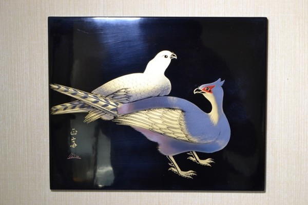 彫漆額☆服部正斎☆沈金蒔絵☆双雉 彫漆額☆服部正斎☆沈金蒔絵☆双雉