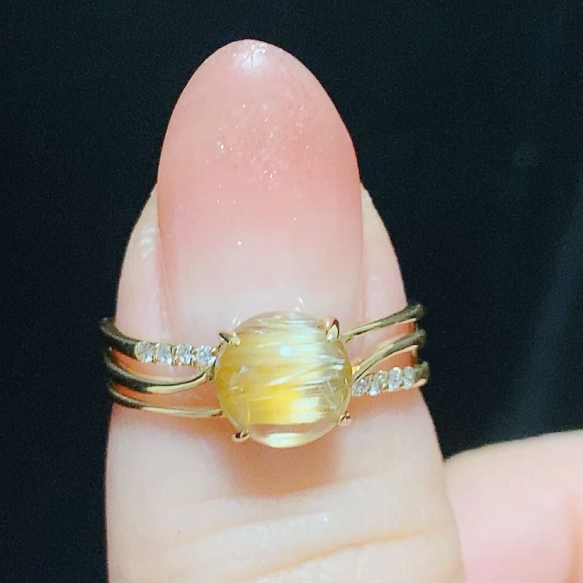 ★再出品★動画追加しました!ルチレイテッドクォーツキャッツアイ リング 指輪 K18 地金 アクセサリー