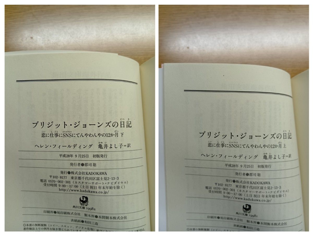 ブリジット・ジョーンズの日記　恋に仕事にＳＮＳにてんやわんやの１２か月　上・下　　ヘレン・フィールディング〔著〕　亀井よし子訳