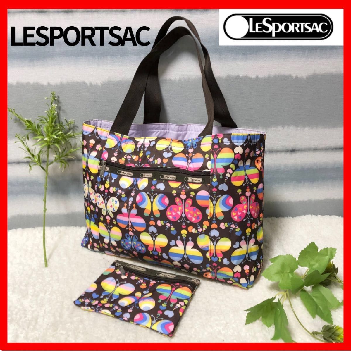☆蝶々デザイン/リバーシブル！【LeSportsac】レスポートサック ポーチ付き　トートバッグ　ハンドバッグ　バタフライ　大容量 5,738円