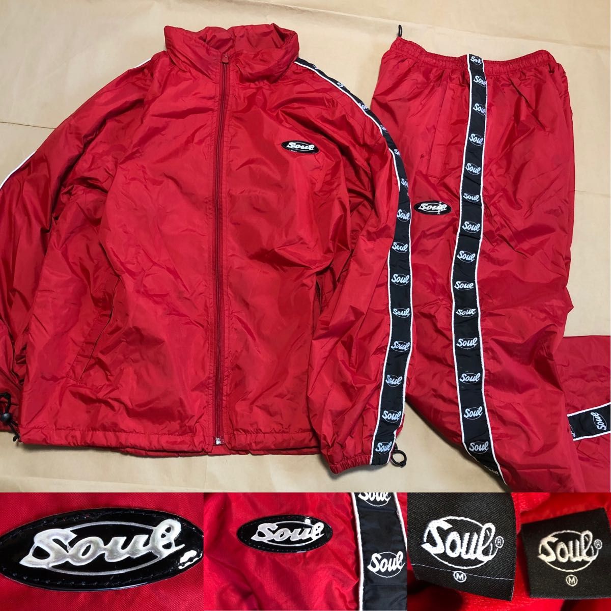 90s SOUL セットアップ M 上下 ナイロンジャケット ラインパンツ 90s SOUL セットアップ M 上下 ナイロンジャケット ラインパンツ