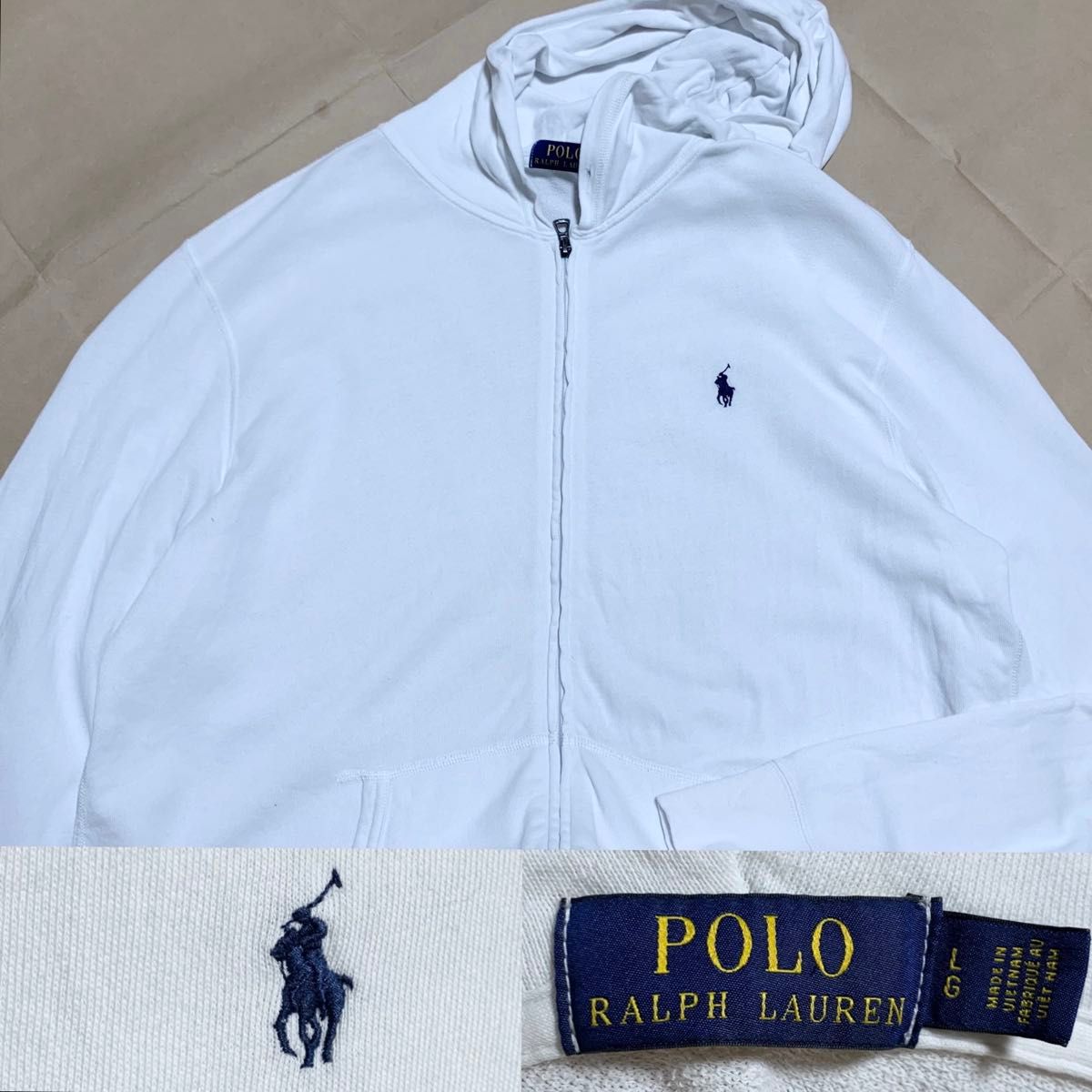 RALPH LAUREN ラルフローレン ジップ パーカー スウェット ホワイト Ralph Lauren ラルフローレン パーカー L 白 薄手スウェット