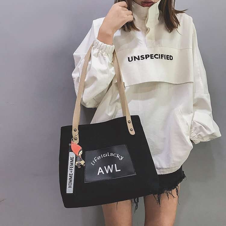 Paypayフリマ トートバッグ 韓国 カジュアル 肩掛けロゴ キャンパス ファッション