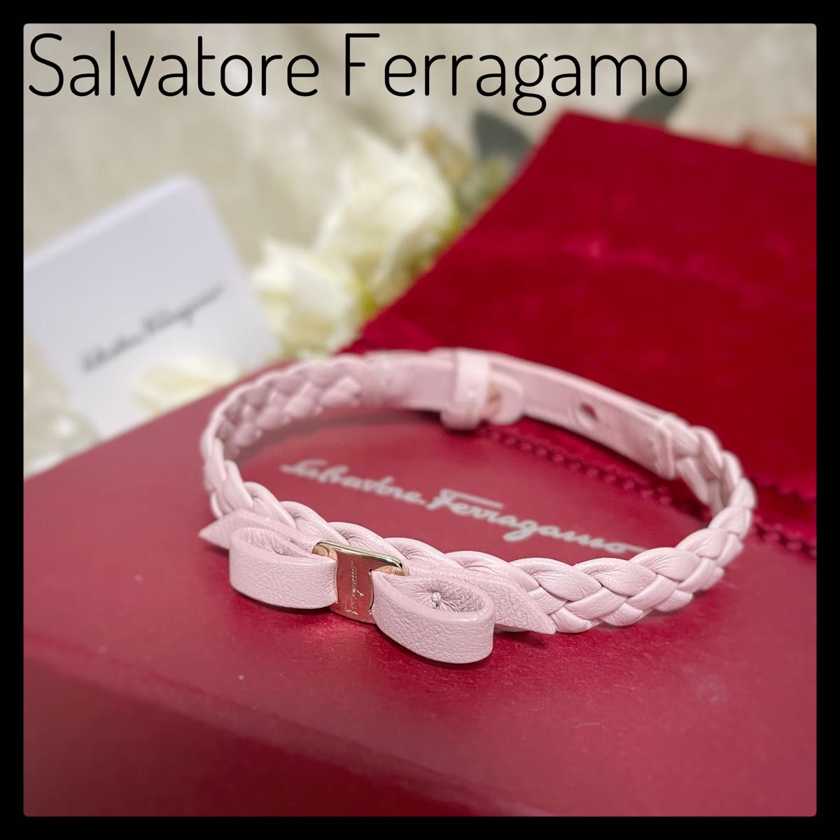 【極美品】Ferragamo フェラガモ ブレスレット バングル レザー ピンク 極美品 Ferragamo サルヴァトーレ フェラガモ レザー