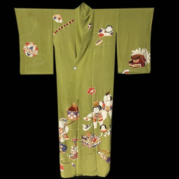 ☆きものさらさ アンティーク着物帯☆訪問着 玩具 縁起物 唐子 ☆きものさらさ アンティーク着物帯☆訪問着 玩具 縁起物 唐子