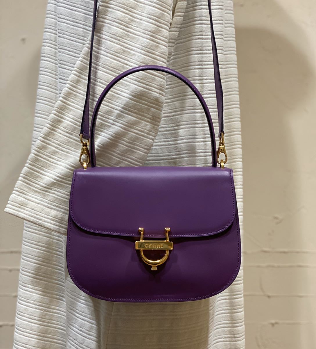 激レア 超美品 希少カラー OLD CELINE 2WAY ショルダーバッグ ホースビット金具 年代物 ヴィンテージバッグ 紫 パープル 斜め掛け