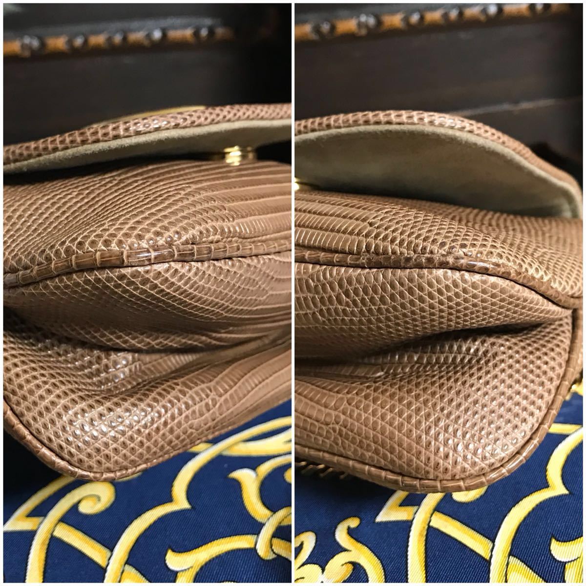 激レア VINTAGE GUCCI リザードレザー チェーンショルダーバッグ パーティーバッグ ヴィンテージバッグ オールドグッチ 斜め掛け