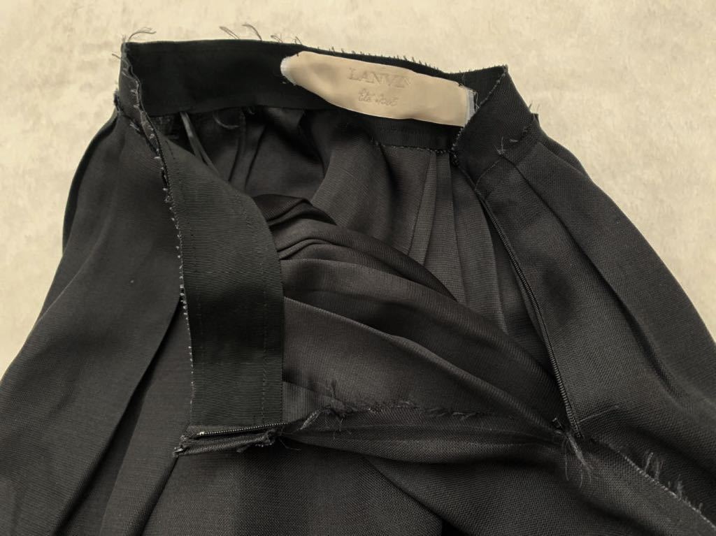LANVIN フランス製ふんわりシルクスカート size36 ランバン ダークネイビー 濃紺 ブラック_画像5