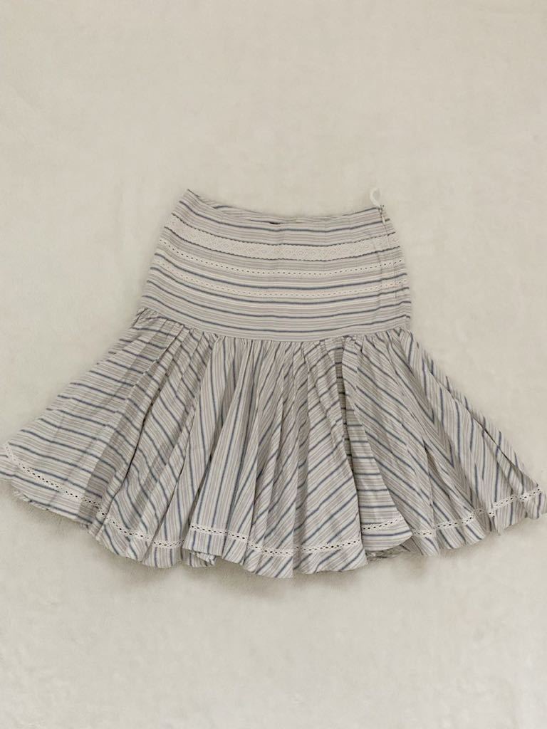 KEITA MARUYAMA size2 日本製ふんわりボリュームスカート レース 刺繍 ストライプ ボーダー ホワイト ブルー ケイタマルヤマ_画像1