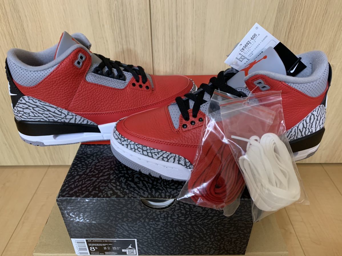 NIKE AIR JORDAN 3 RETRO SE UNITE RED CEMENT US8.5/26.5cm 2020/2/15発売 SNKRS購入 国内正規 新品 黒タグ付 ナイキ エア ジョーダン 赤_画像4