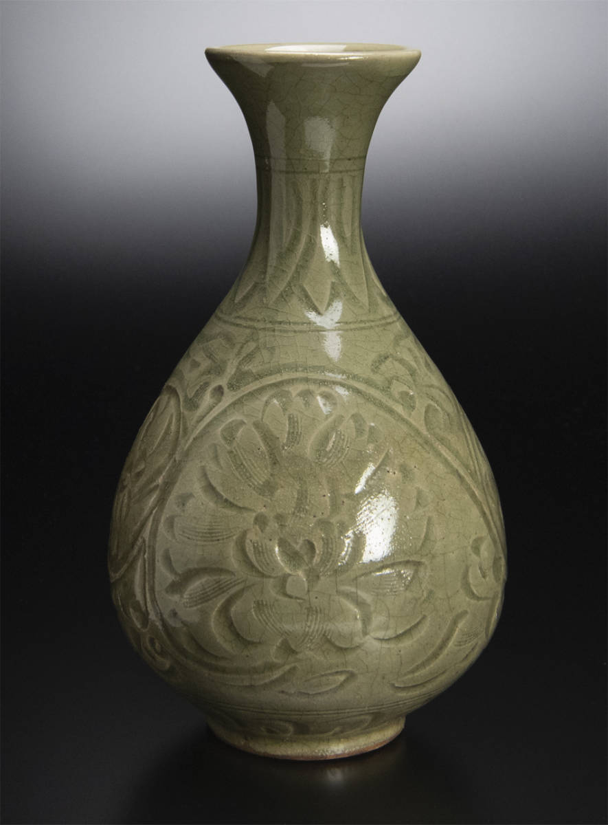 明 青釉瓶　中国 古美術