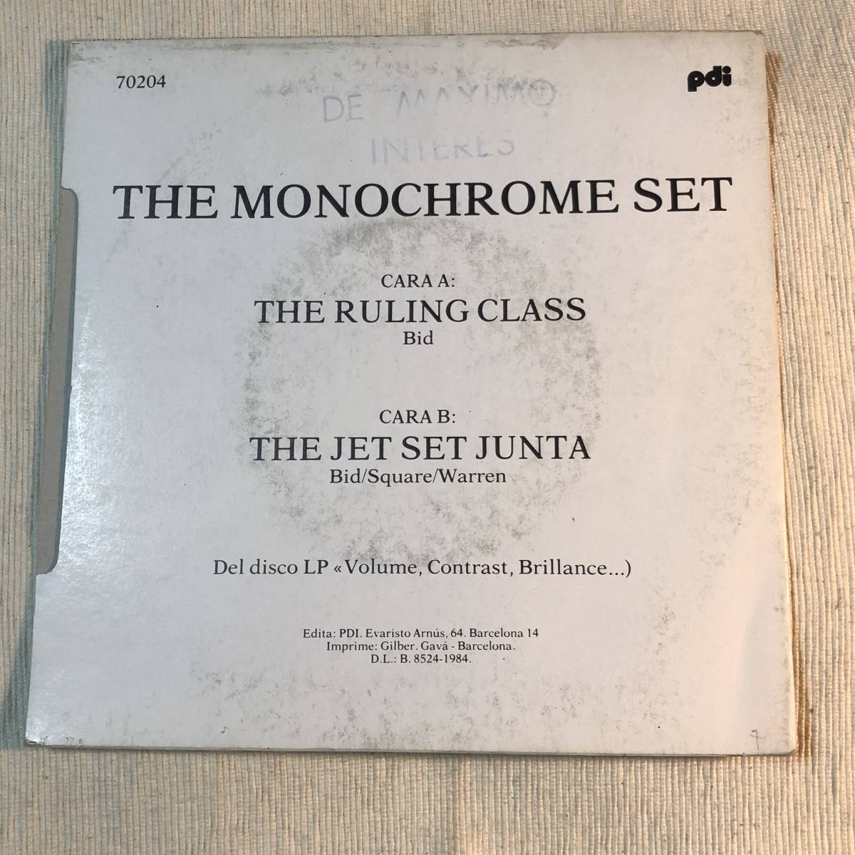 The Monochrome Set The Ruling Class/The Jet Set Junta プロモ7インチ　ネオアコ　ギターポップ　new wave post punk_画像2