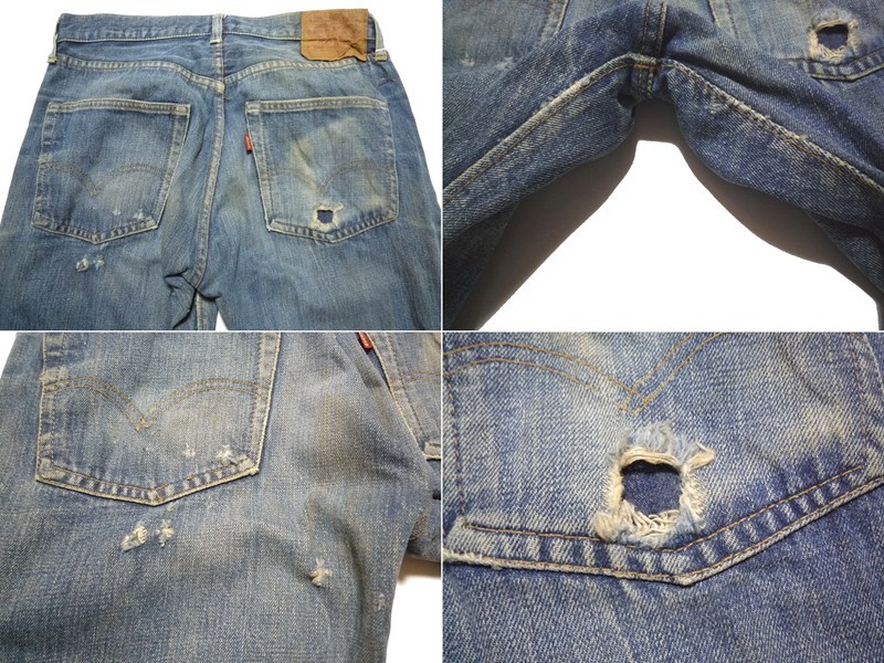 60’s ビンテージ LEVI'S501 リーバイス BIG E 移行期 トップボタン裏16 デニムパンツ ジーンズ クラッシュ W32 L36 足長R イエロー綿糸_画像9