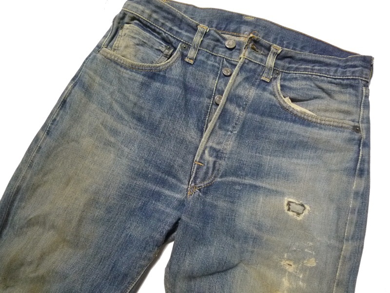 60’s ビンテージ LEVI'S501 リーバイス BIG E 移行期 トップボタン裏16 デニムパンツ ジーンズ クラッシュ W32 L36 足長R イエロー綿糸_画像1