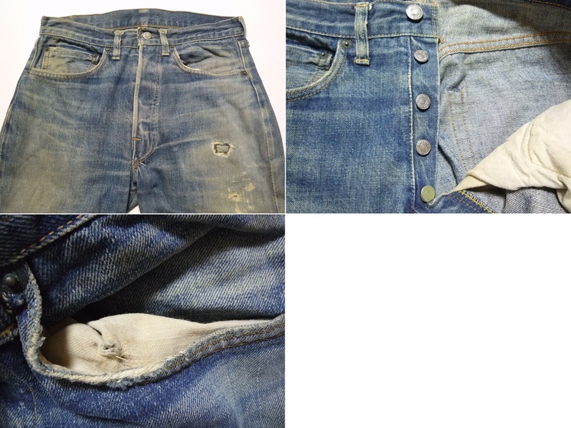 60’s ビンテージ LEVI'S501 リーバイス BIG E 移行期 トップボタン裏16 デニムパンツ ジーンズ クラッシュ W32 L36 足長R イエロー綿糸_画像7