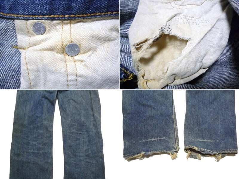 60’s ビンテージ LEVI'S501 リーバイス BIG E 移行期 トップボタン裏16 デニムパンツ ジーンズ クラッシュ W32 L36 足長R イエロー綿糸_画像10