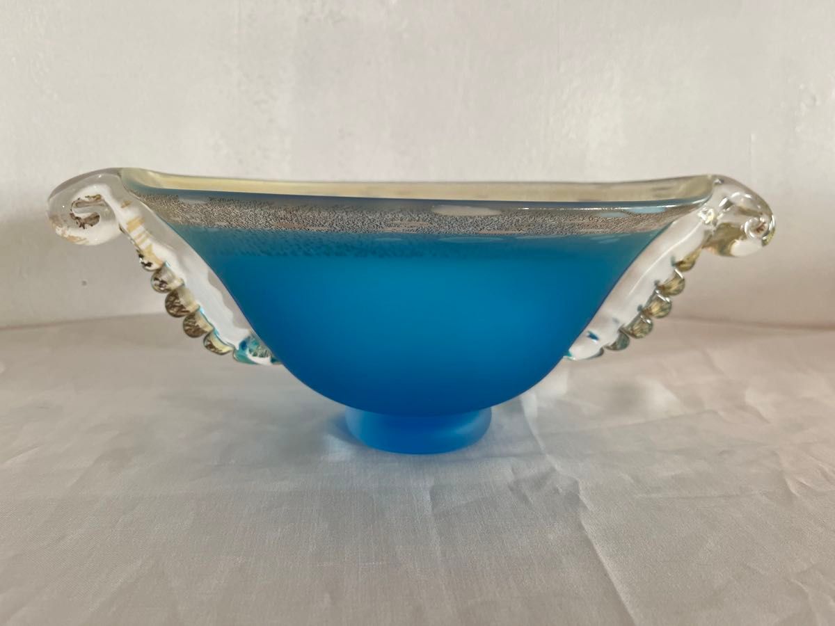 ガラス工芸 黒木国昭 金彩 オーシャンブルー 花器 鉢 器 硝子【CK94】 ガラス工芸 黒木国昭 金彩 オーシャンブルー 花器 鉢 器 硝子