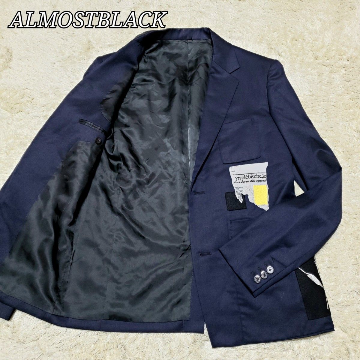 【美品】ALMOSTBLACK テーラードジャケット ワッペン ウール S 美品】ALMOSTBLACK テーラードジャケット ワッペン ウール S