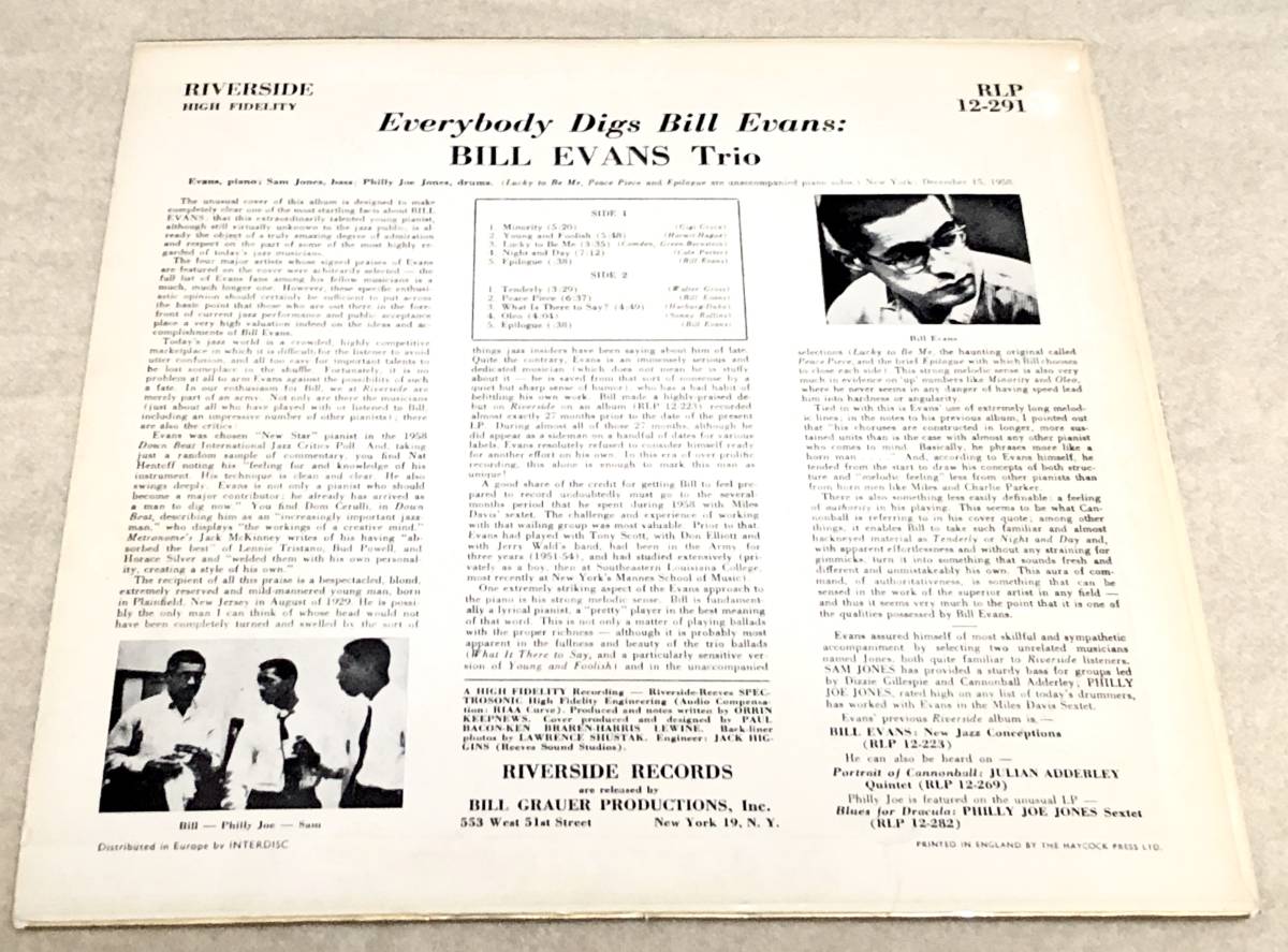 期間限定最終値下●Monoニアミント極美再生 初回マト1欧州高音質オリジBill Evans Trio/Everybody DigsピアノトリオSam Philly Jones_画像3