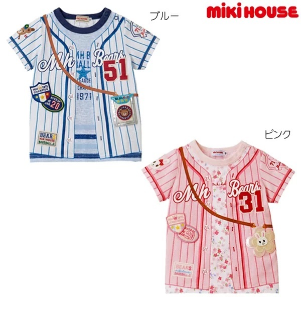 即決です！【ミキハウス】新品未使用♪mikihouse 110cm 105cm～115cm 野球のユニフォームのだまし絵半袖Ｔシャツ 男の子 カラー：ブルー_出品は、ブルーになります。