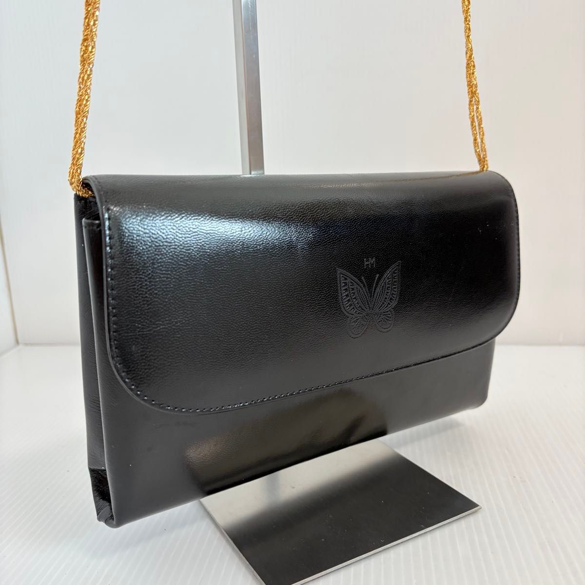 ハナエモリ レザー クラッチバッグ ショルダーバッグ ブラック ハナエモリ レザー クラッチバッグ ショルダーバッグ ブラック