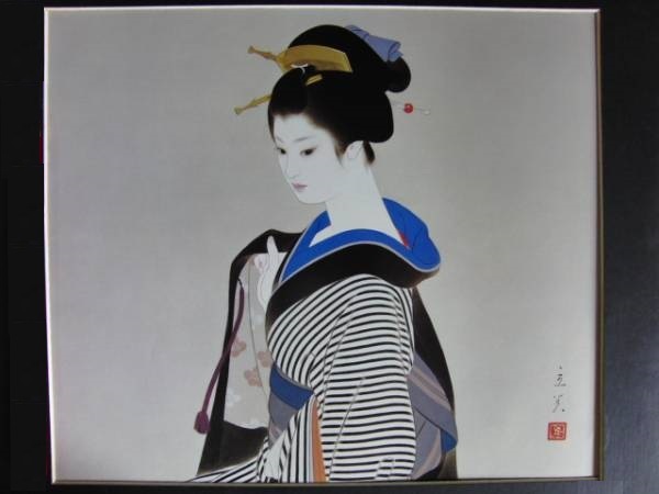 志村立美、【はおり】、希少な大判額装用画集より、美品、新品額装付、送料込み_画像3