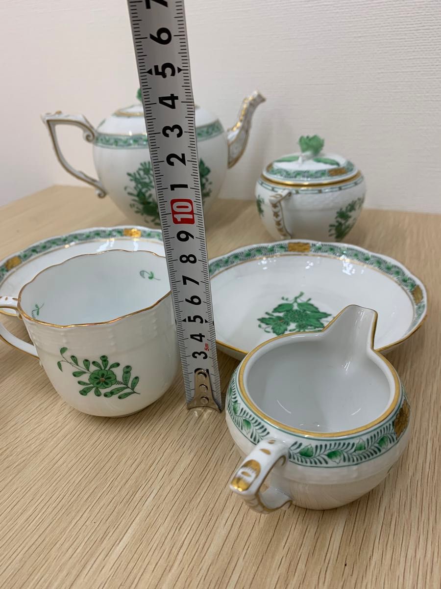 HEREND HVNGARY HANDPAINTED 7点 ティーポット カップ ソーサー HEREND HVNGARY HANDPAINTED 7点 ティーポット カップ ソーサー