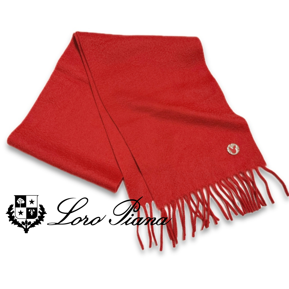 【高級】Loro Piana カシミヤ100% イタリア製フリンジ マフラー総柄 新品ロロピアーナLoro Piana カシミア100% フリンジマフラー赤