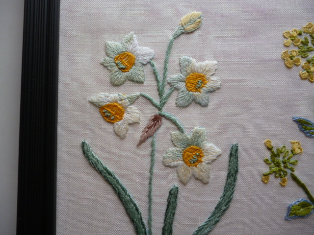 ヤフオク 額 刺繍 ハンドメイド 白い花 水仙 菜の花
