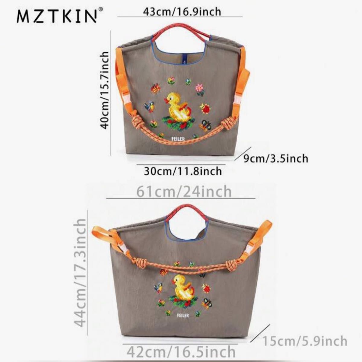【新品】フェイラー ボールアンドチェーン アヒル刺繍 グレー Lサイズ ボールアンドチェーン エコバッグ L フェイラー FEILER グレー