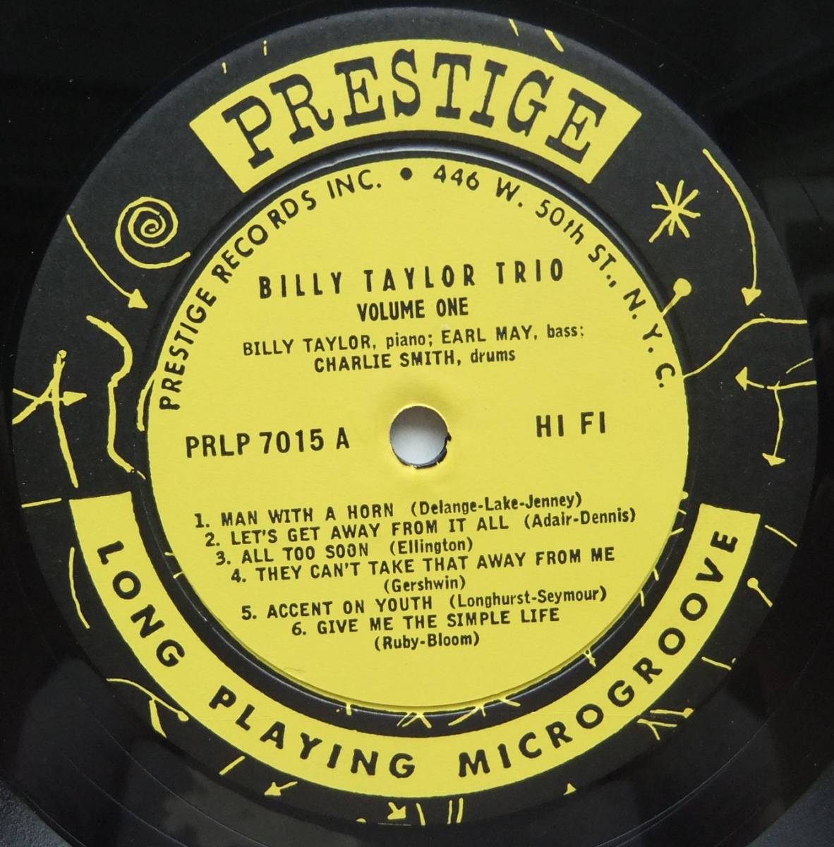 ◆ BILLY TAYLOR Trio Vol.1 ◆ Prestige PRLP 7015 (yellow:NYC:dg) ◆ V_画像3