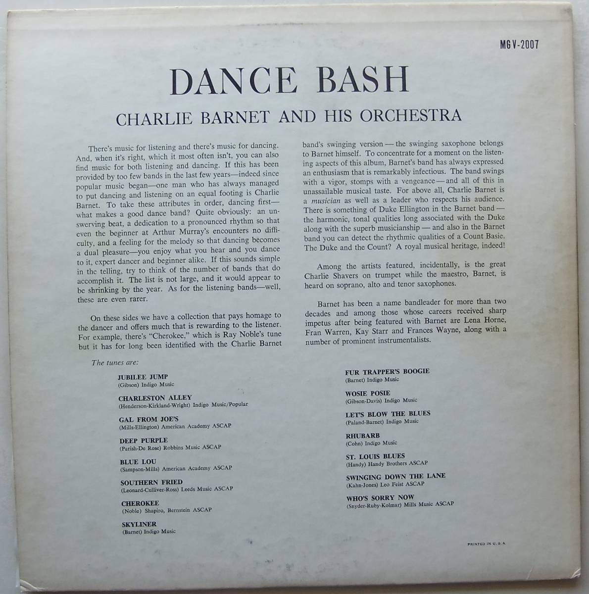 ◆ CHARLIE BARNET / Dance Bash ◆ Verve MGV-2007 (red:VRI:dg) ◆_画像2