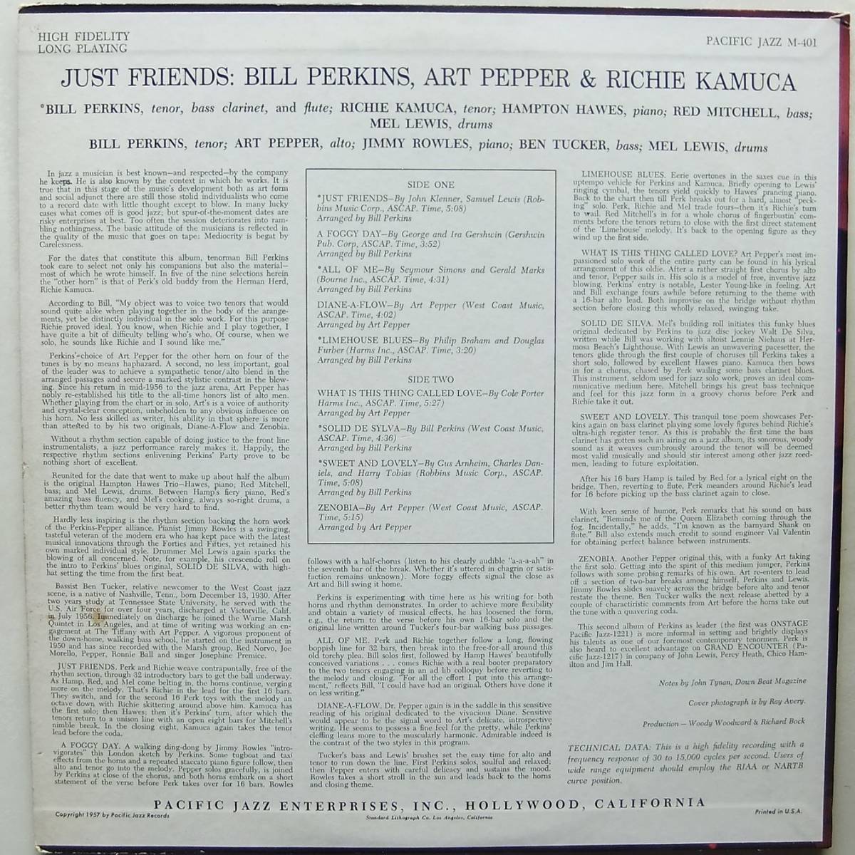 ◆ BILL PERKINS, ART PEPPER , RICHIE KAMUCA / Just Friends ◆ Pacific Jazz M-401 (red:dg) ◆_画像2