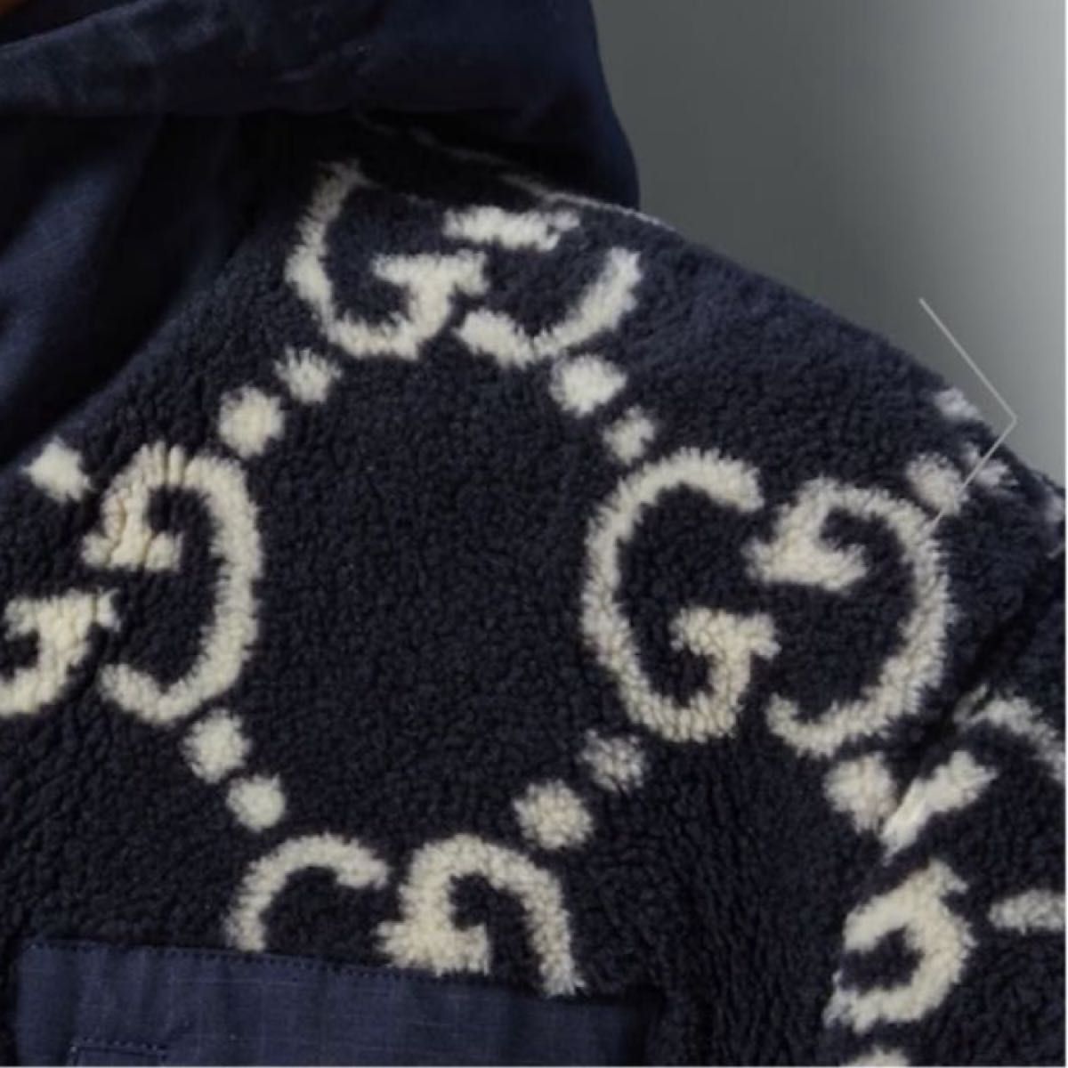 GUCCIグッチGGジャカード ボア ジャケットネイビー紺XL GUCCIグッチGGジャカード ボア ジャケットネイビー紺XL