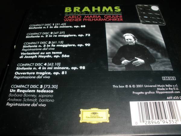 ブラームス 交響曲 全集 ジュリーニ ウィーン ドイツ・レクイエム ハイドン変奏 悲劇的序曲 伊 Brahms Complete Symphonies Giulini Vienna_5CD ブラームス ジュリーニ＆ウィーン 伊