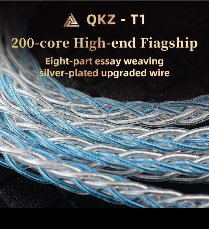 イヤホンケーブル QKZ-T1 シルバー/ブルー 無酸素銅コア銀メッキ プラグ3.5mm金メッキ0.75mm qdcタイプ 