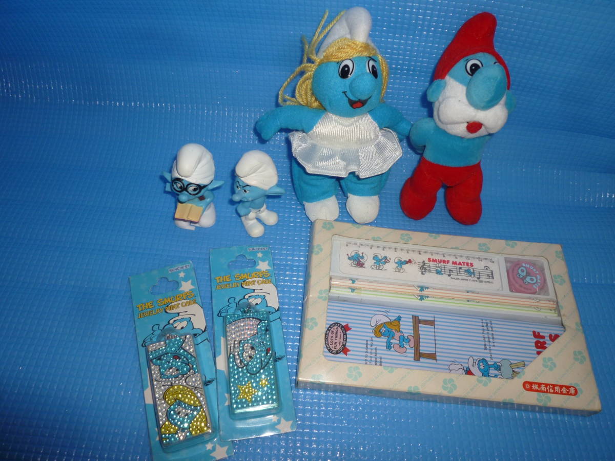 bレア品★未使用・非売品★城南信用金庫　 スマーフ SMURF MATES 文具セットとジュエリーミントケースx2個他7点_画像1