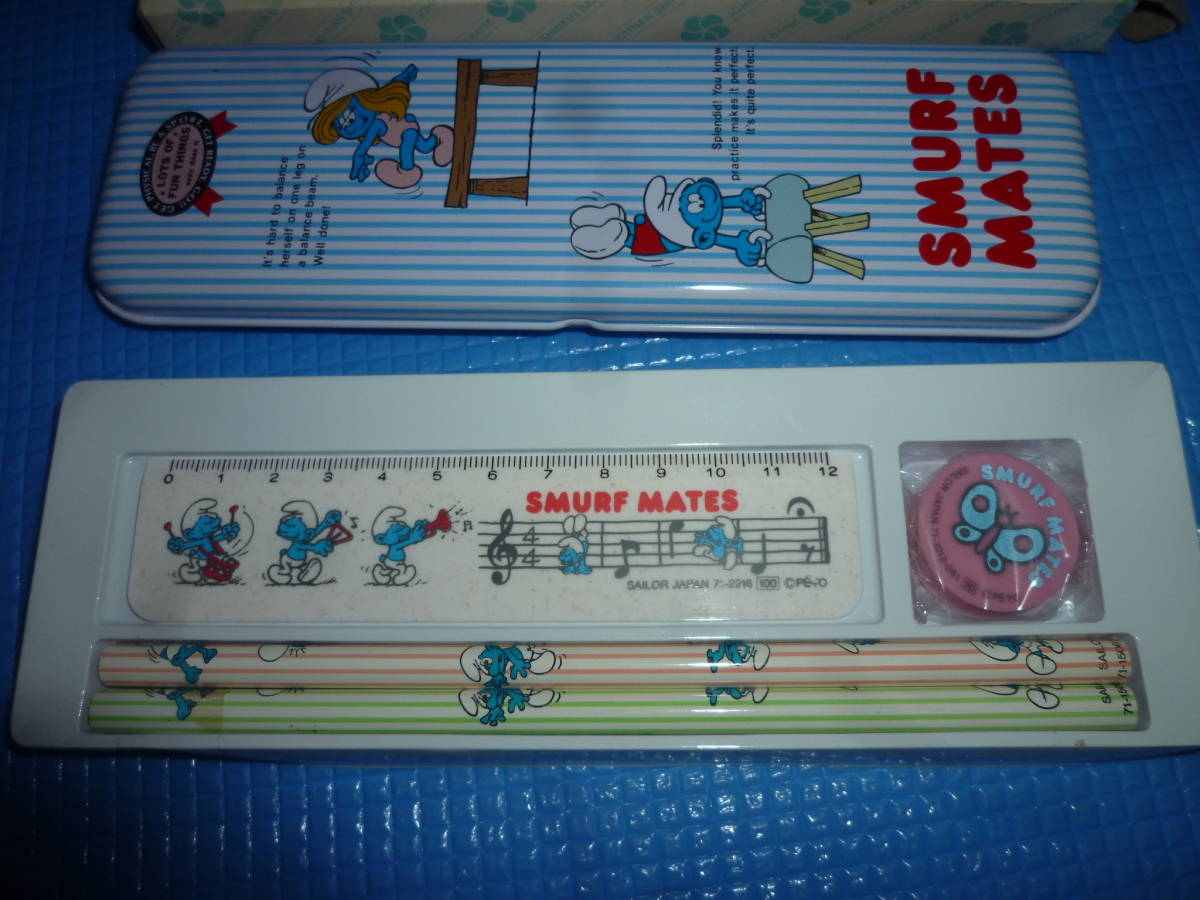 b rare goods * unused * not for sale * castle south credit union Smurf SMURF MATES stationery set . jewelry mint case x2 piece other 7 point 