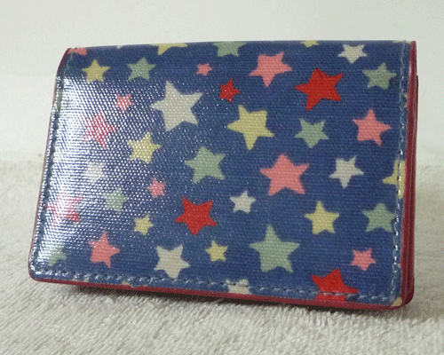 キャスキッドソン　Cath Kidston　オイルクロス　マルチカラー星柄　ブルー系　定期入れ　名刺入れ　カードケース_画像1